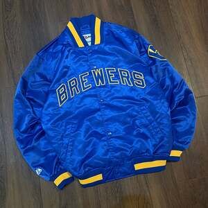 Milwaukee Brewers Majestic Authentic Collection Satin Bomber Jacket Medium